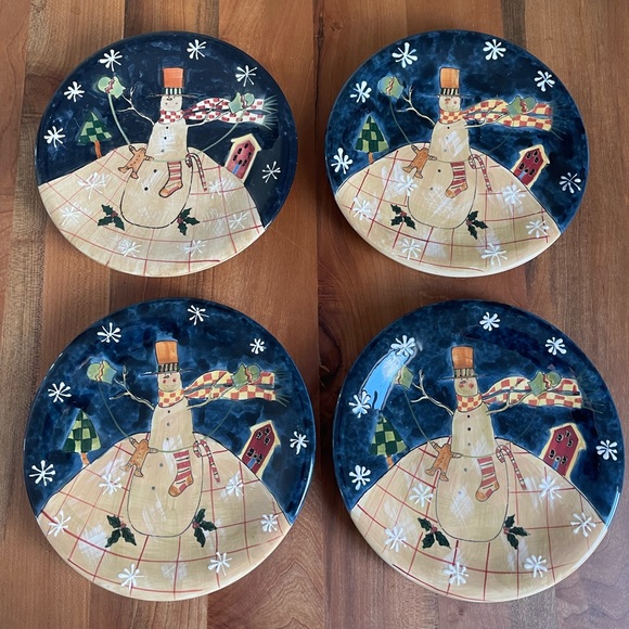 Vintage Susan Winget for Certified International 8.5" "Folk Snowman" Plates - Picture 1 of 7